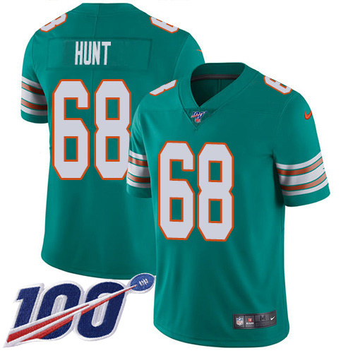 Nike Miami Dolphins #68 Robert Hunt Aqua Green Alternate Youth Stitched NFL 100th Season Vapor Untouchable Limited Jersey->youth nfl jersey->Youth Jersey